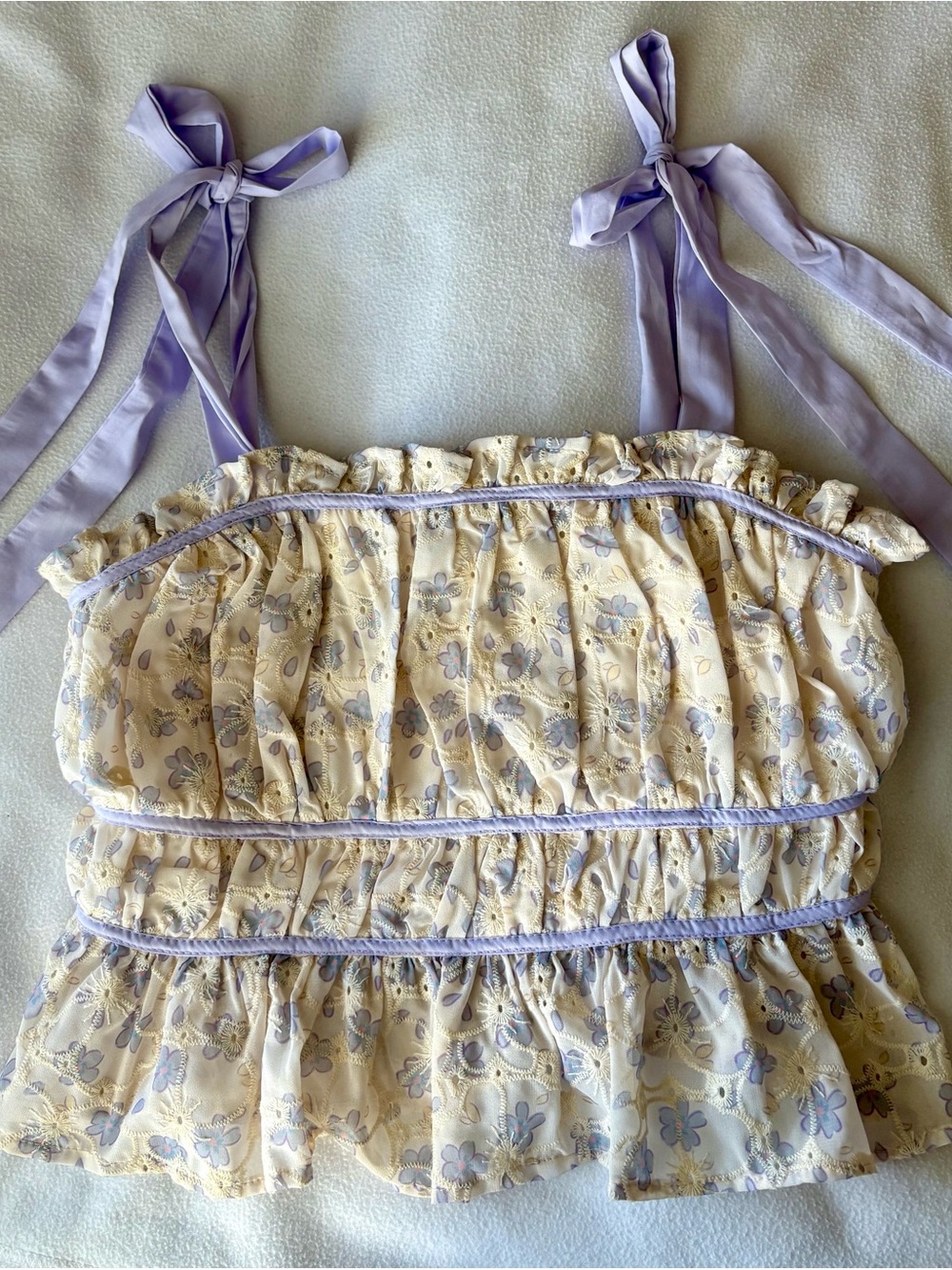 Altar'd State Lavender Tie-Strap Floral Ruffle Tank